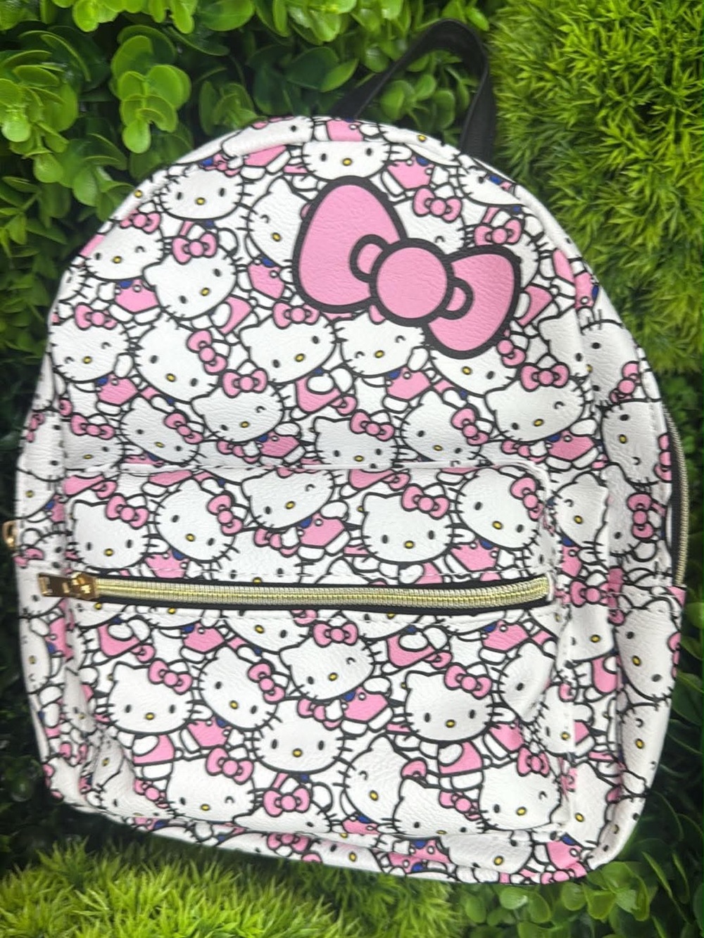 Hello Kitty White and Pink Patterned Kids Backpack with Gold Zipper